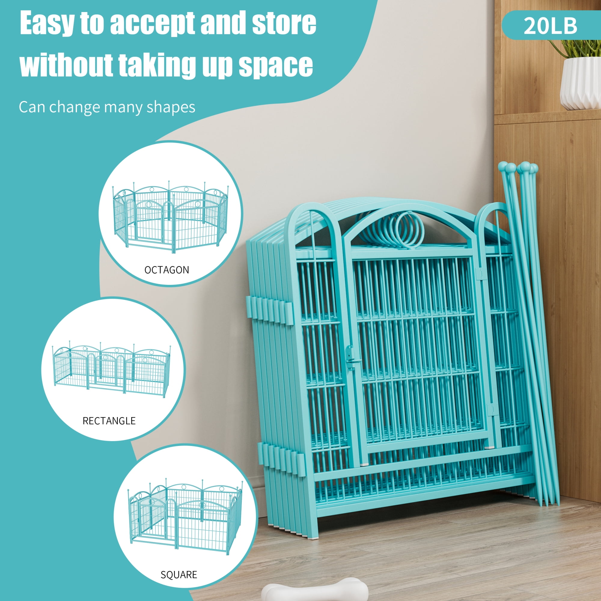 Jopath 24" 8 Panels Metal Dog Pen, Pet Dog Fence Outdoor Foldable Exercise Pen Heavy Duty Dog Fence Puppy Pen with Doors for Large Medium Small Dogs Blue
