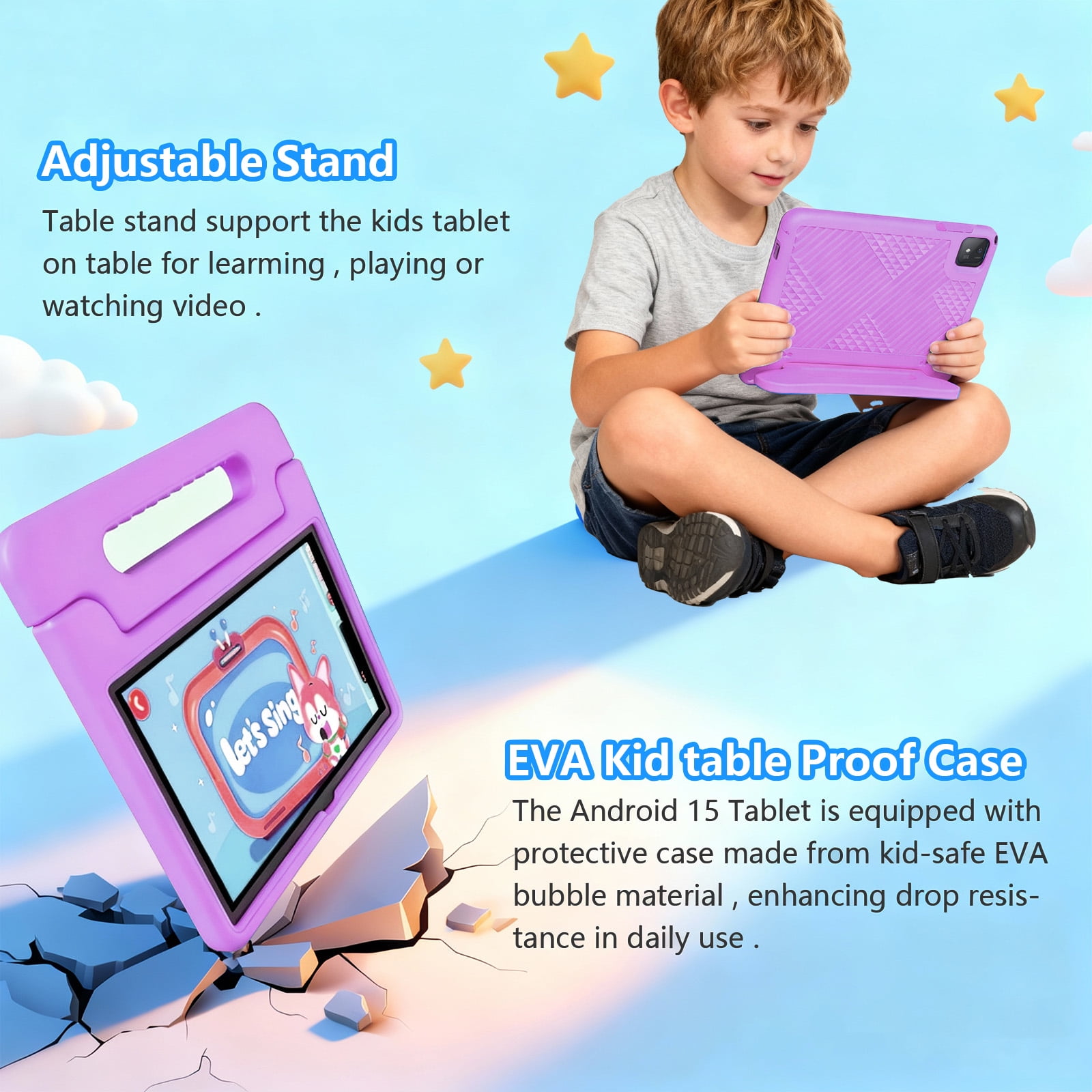 Android 15 Kids Tablet, 11 Inch Tablets with Octa-core CPU, Android Tablet with WiFi 6, Octa-Core, 20GB+128GB/1TB Expandable Parental Control, BT5.0, 360° EVA Case