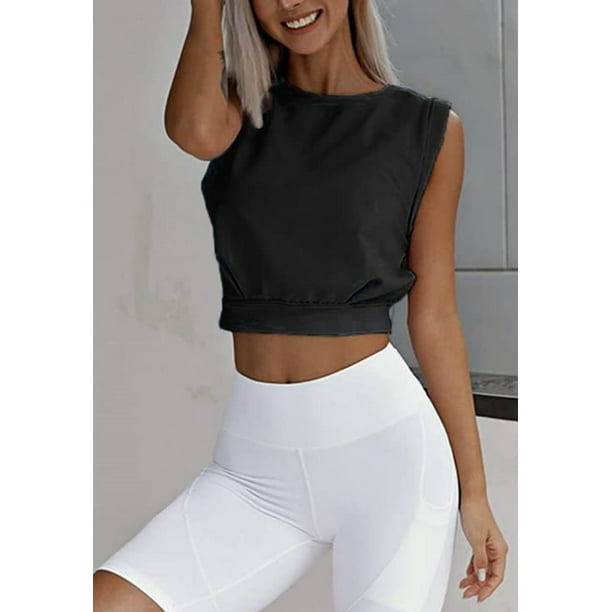 Camisetas sin mangas deportivas para mujer Camiseta corta de entrenamiento con cuello halter Camiseta de yoga y fitness