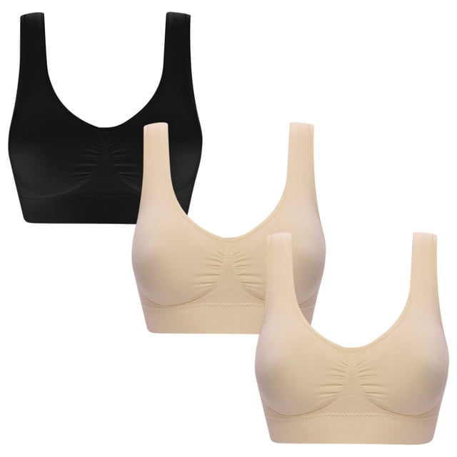 Timegard Plus Size Bras for Women 3pc Wireless Ruched Full Support Breathable Comfy Sleep Thin Bras