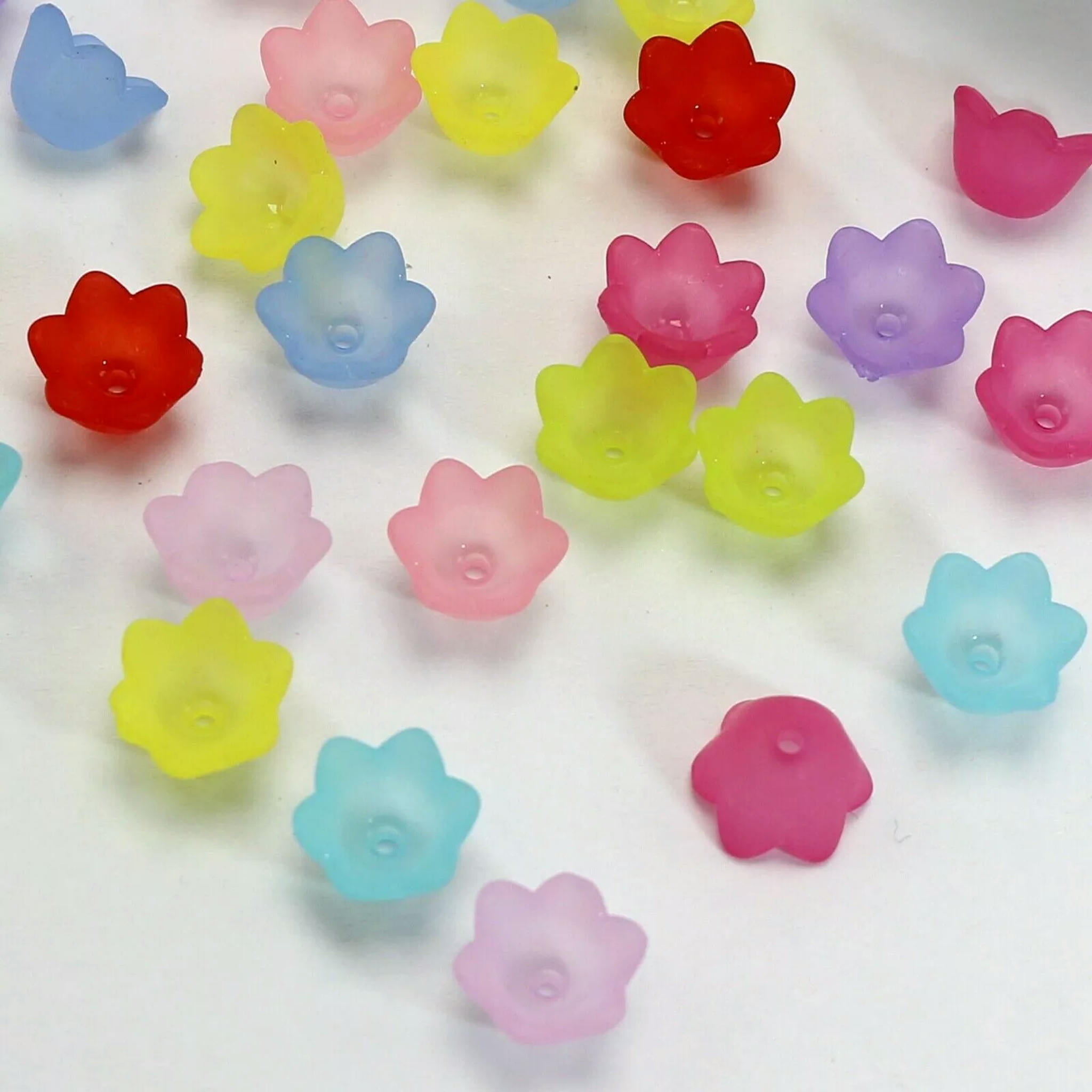 U8MO 2000 Mixed Color Frosted Acrylic Flower Bell Beads Cap 10mm Center Hole