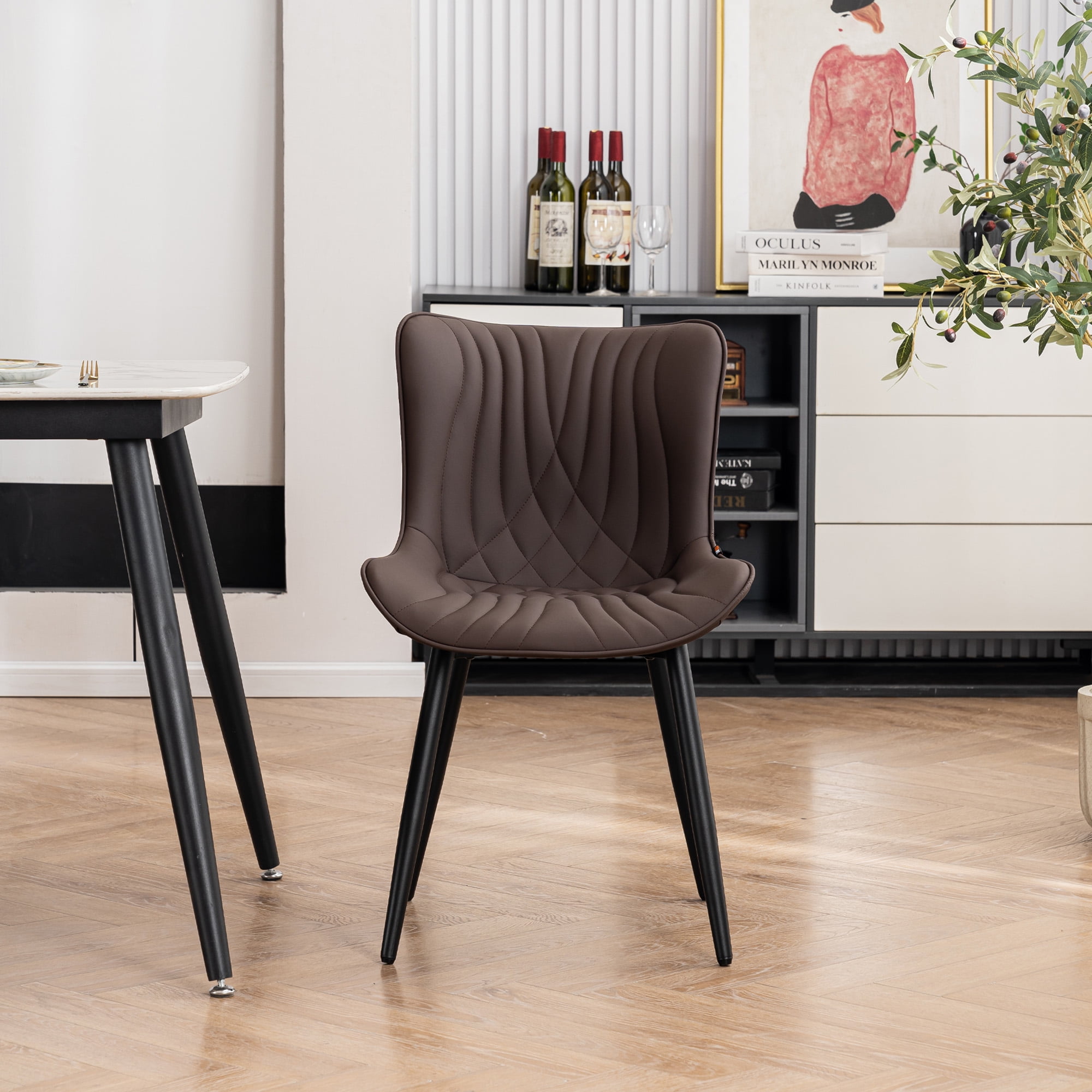 YOUNIKE Dining Chairs with Metal Legs Wing Backrest Set of 2 Upholstered Dinner Side Chair, Brown