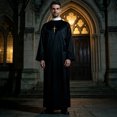 thumbnail image 6 of Jiibva Mens Priest Costume Robe with Gold Cross Necklace Black One Size, 6 of 7