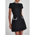 thumbnail image 2 of Vestido DINGANG Tweed Mini para mujer, corte en A, manga corta, negro, 2 of 6
