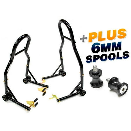 Swing Arm Stand Spools (Venom Sport Bike Venom Motorcycle Front & Rear Combo Wheel Lift Stands Fork & Swingarm Stands Paddock Stands + Low Profile 6mm Black Swingarm Spools (Fits Most Yamaha)