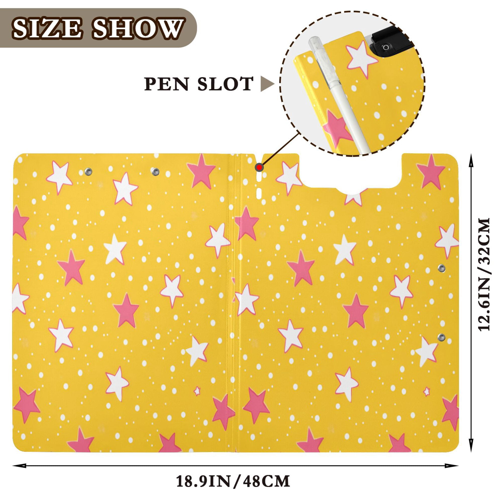 FORMRS A4 Clipboard Folder with Pen Holder Horizontal Foldable School Office Binder, White Stars