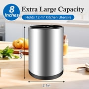 Godance Extra Large Kitchen Utensil Holder, 360° Rotating Stainless Steel Cooking Utensil Holder for Countertop, 3 Compartment Flatware Organizer & Cooking Caddy with Removable Base(Silvery)