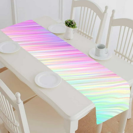 

PKQWTM Gradient Stripes Pastel Rainbow Shiny Lines Neon Cotton and Linen Table Runner Kitchen Dining Room Supplies Size 16x72 Inch