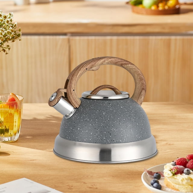 Hervidor de agua de acero inoxidable con silbato fuerte, apto para diversas estufas, hervidor de café antioxidante, tetera para barbacoa y camping. Gris