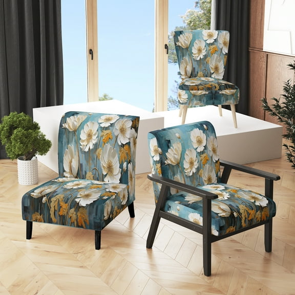 Designart "Dandelion Daydream in Green" Teal Floral Upholstered Accent Chair - Traditional Arm Chair For Bedroom