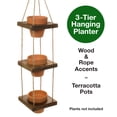 thumbnail image 2 of Excello Global Products 3 Pot Hanging Planter: Farmhouse Solid Wood Rustic Distressed wood. Includes 3 medium small ceramic pots.? Ready to Hang. - EGP-HD-0406, 2 of 5