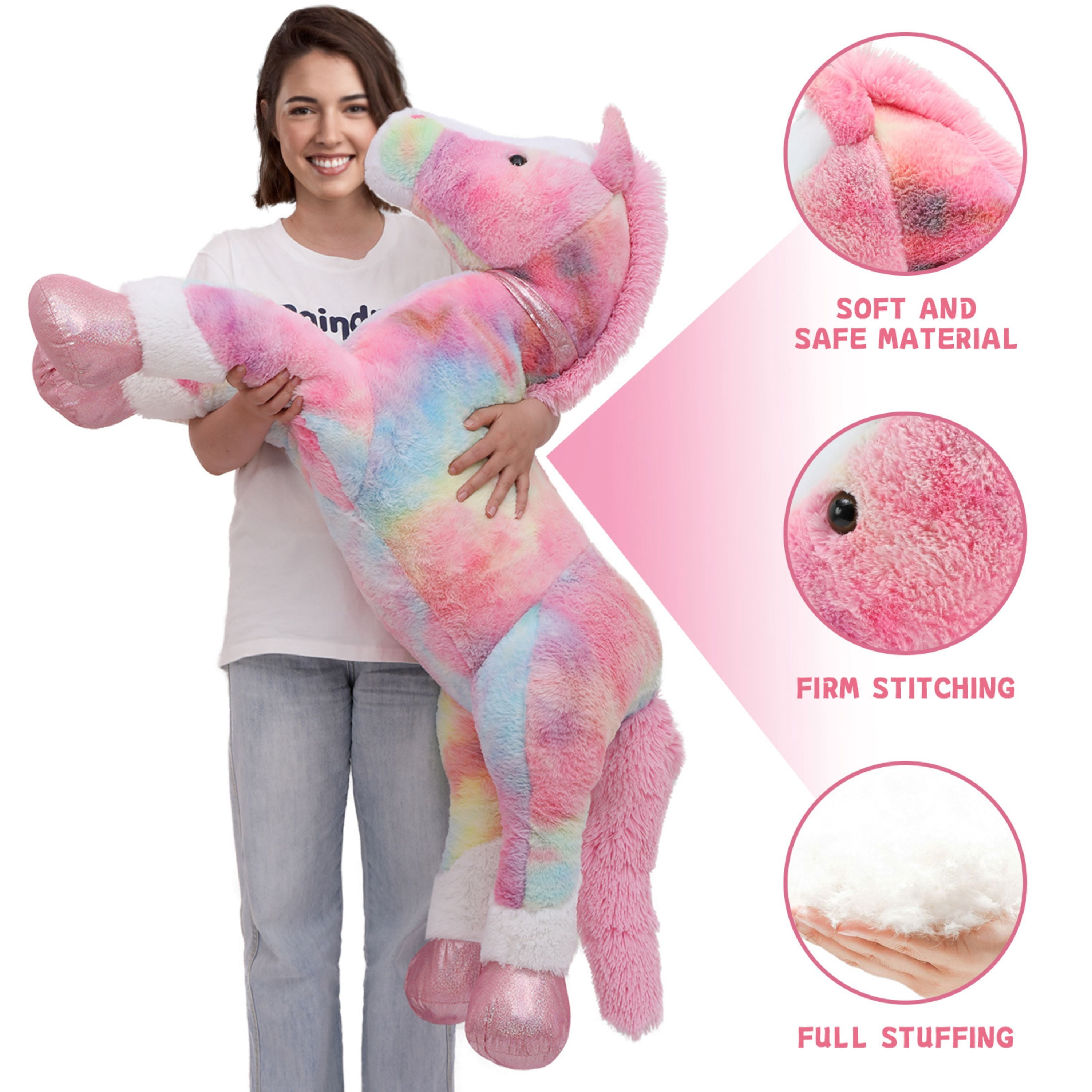 Tezituor 47.5" Giant Horse Stuffed Animals Large Horse Plush Pillow with Tie-Dye Body Plush Toy