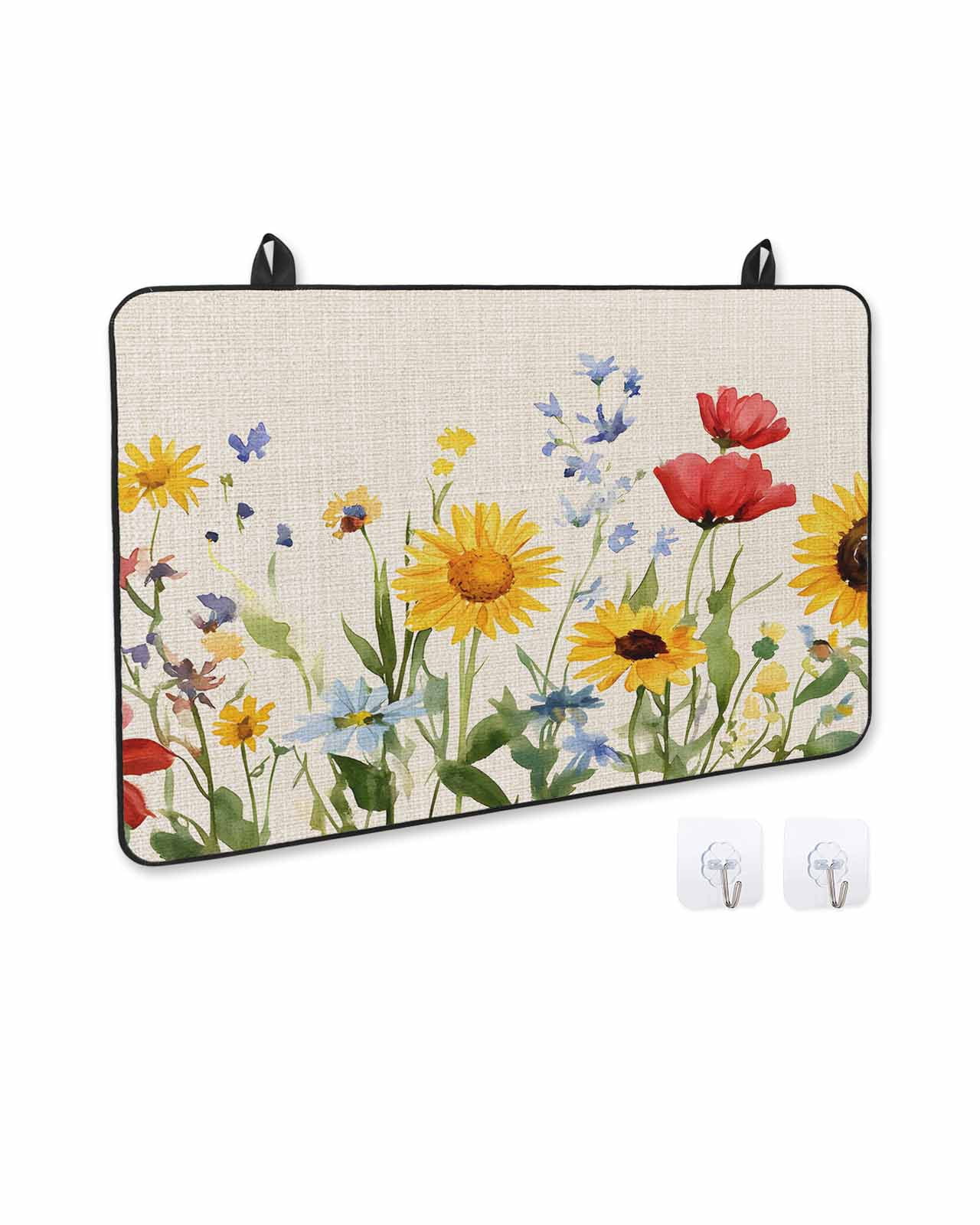 nqOlkjepod Large Induction Cooktop Protector Mat 36"x21", Colorful Floral Stove Top Covers for Electric Stove, Summer Pastoral Botanical Decorative Stove Burner Cover Mats, Glass Top Stove Cover