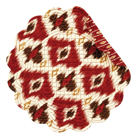 Ikat Cotton Quilted Round Reversible Placemats Set of 6, 17"