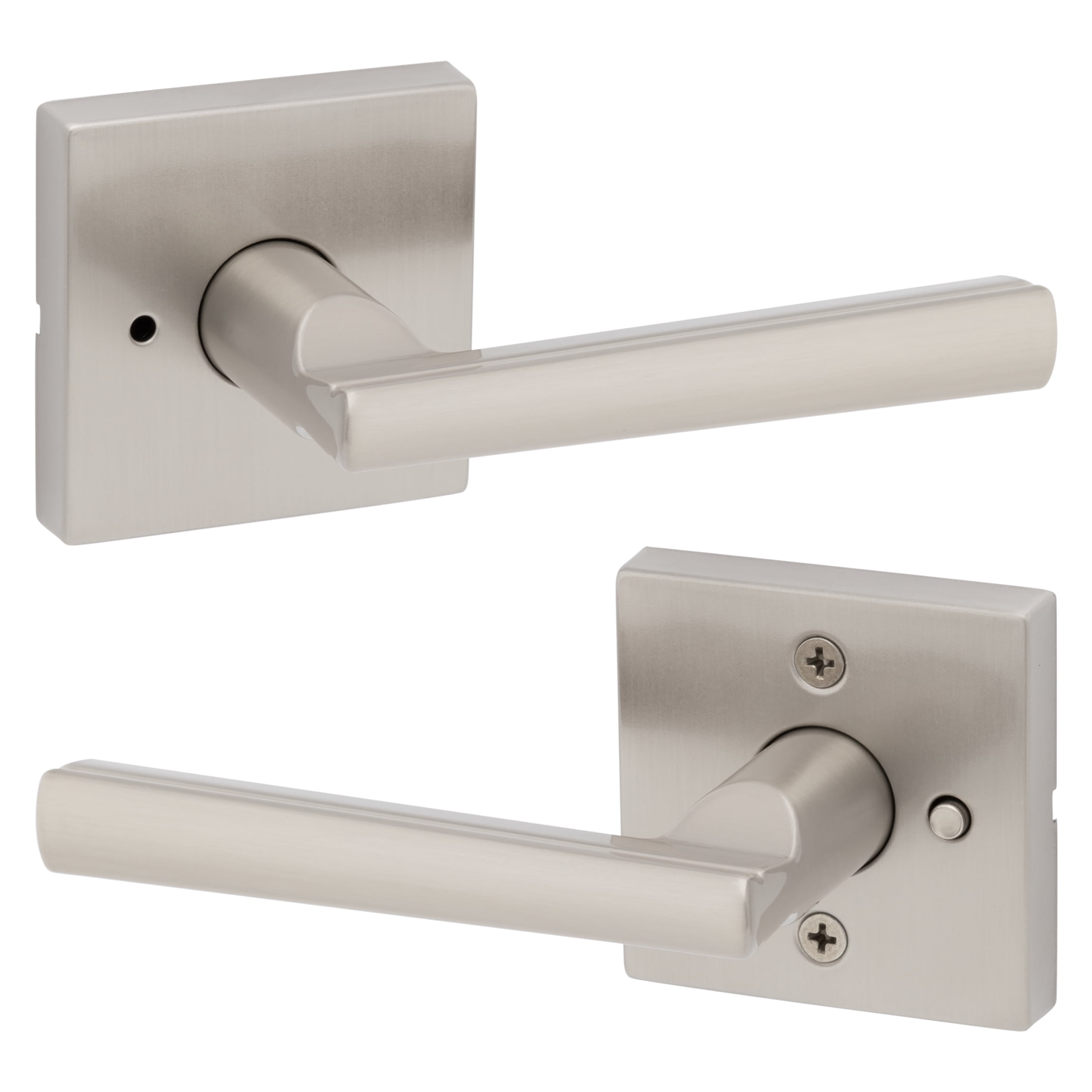 Kwikset Montreal Square Privacy Lever Doorknob Satin Nickel