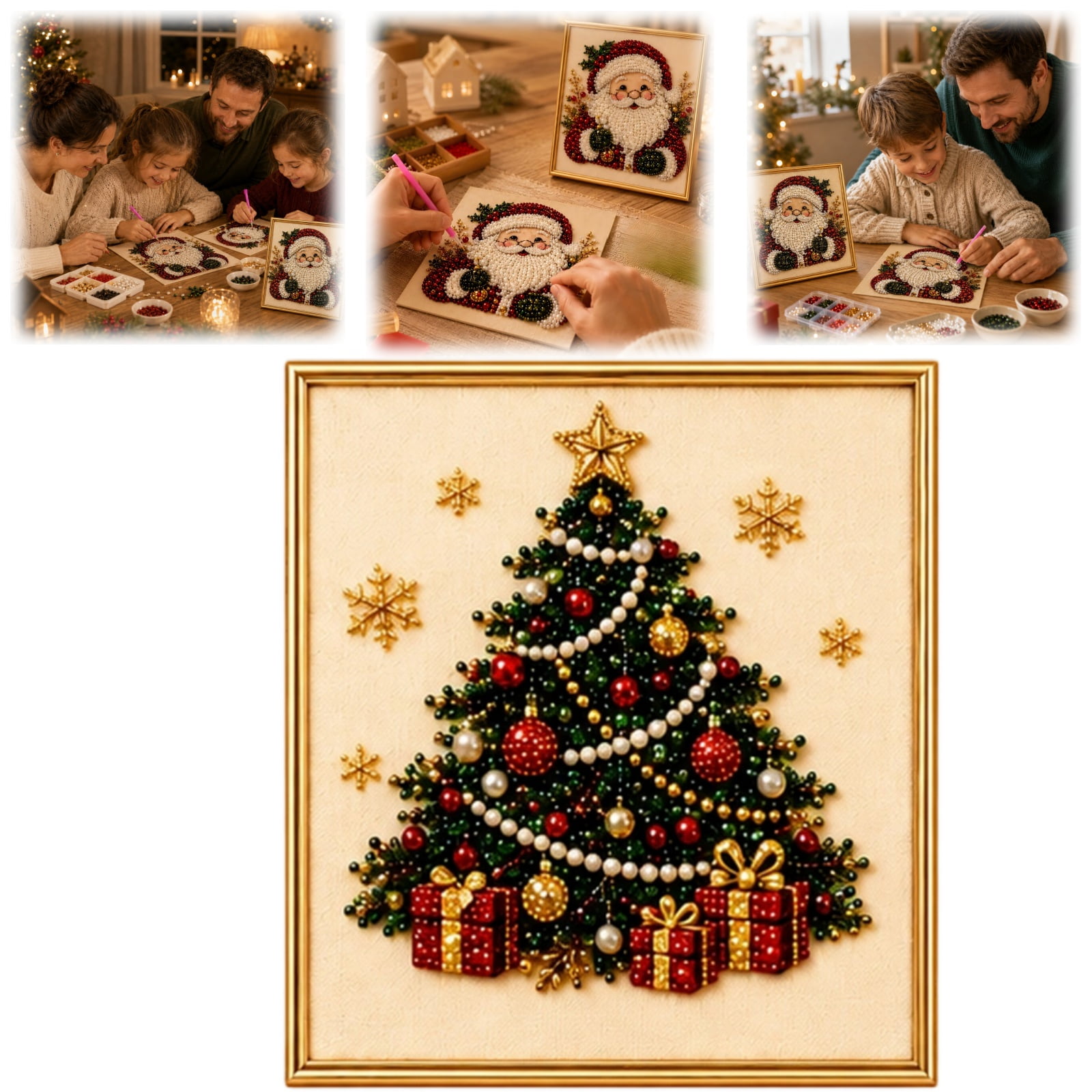 DIY Christmas Pearl Diamond Painting Art Kit with Frame Christmas Pearl Beads Art Craft for Adults Beginner