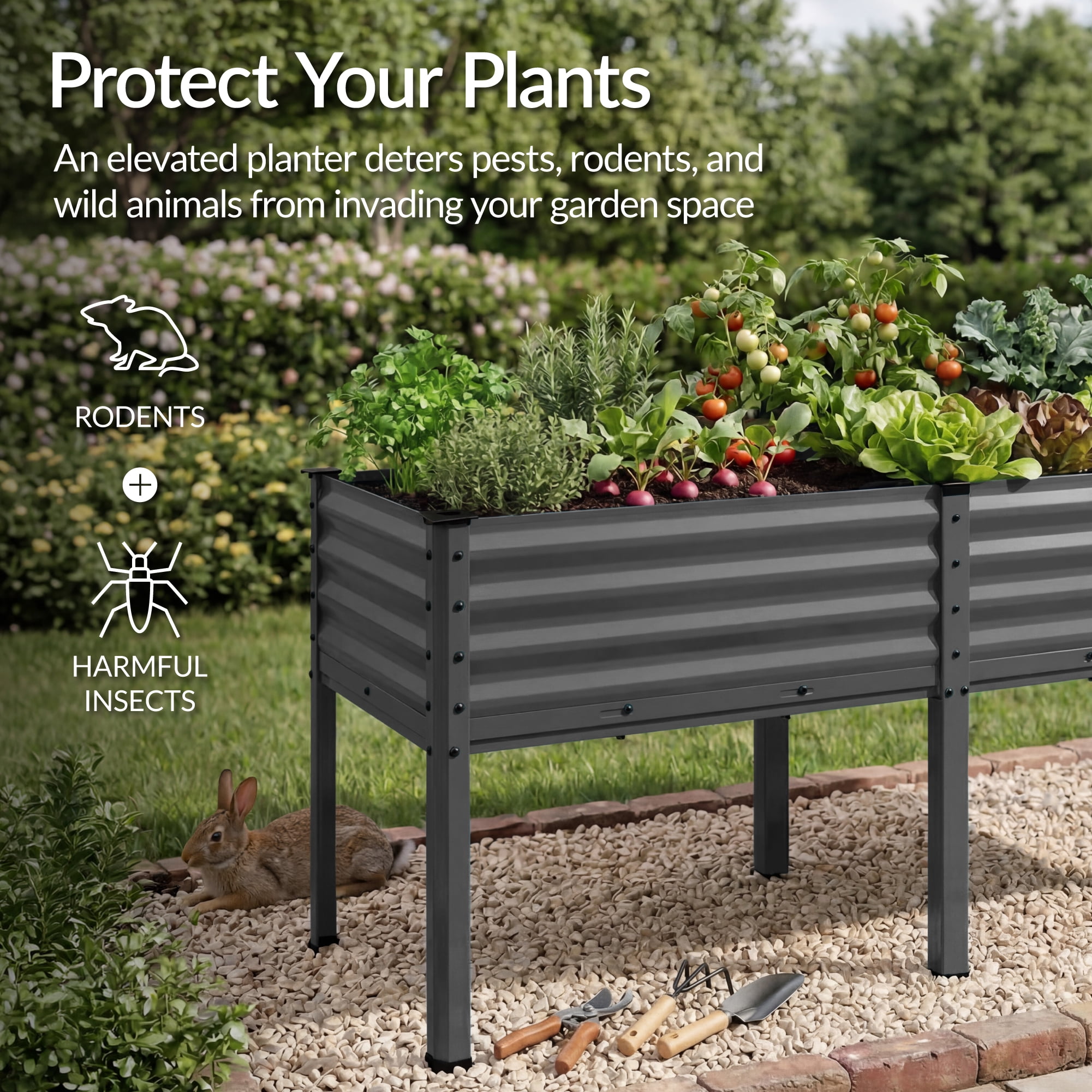 Best Choice Products 72x24x30in Non Toxic Elevated Galvanized Metal Garden Bed Corner Protectors - Charcoal