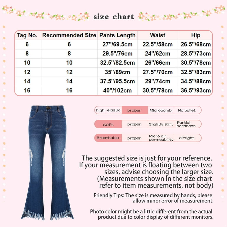 Aislor Girls Distressed Jeans Flared Jeggings Kids Ruffle Denim Pants  Stretchy Bell Bottoms Casual Trousers A Light Blue 16