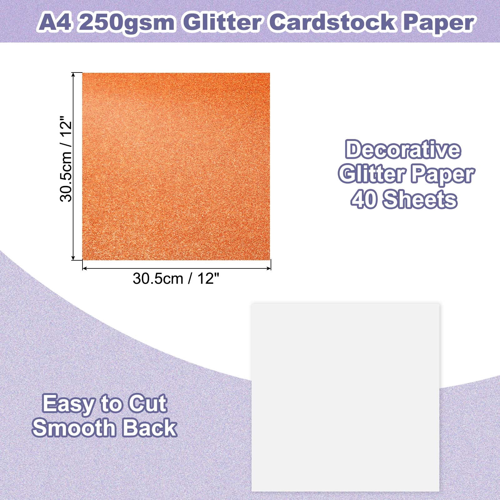 40Sheets Orange Glitter Cardstock, 12x12In Glitter Paper Card Stock Shiny Scrapbook 250gsm Sparkly Paper Large Shimmer for Crafts Scrapbook DIY Art Wedding Party