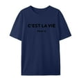 thumbnail image 4 of WEIYLL T-Shirt pour Femme Mignon à Imprimé de Lettres Col Rond Manches Courtes T-Shirt Bleu Marine Tailles TTG, 4 of 4