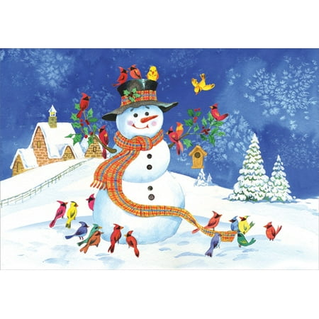 Christmas Cards With Birds Designer Greetings Snowman and Colorful Birds Box of 18 Christmas Cards ()