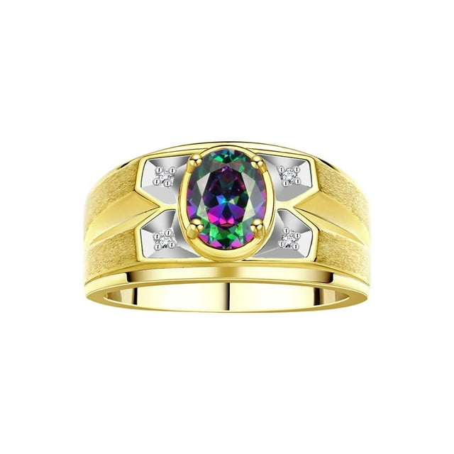 RYLOS Men's Rings 14K Yellow Gold Rings Classic Designer Style 8X6MM Oval Gemstone & Diamond Ring Alexandrite June Birthstone Rings For Men Size 12