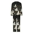 thumbnail image 5 of QIUOMBBP Women's Pajama Sets Long Sleeve Crewneck Tops and Pants 2 Piece Outfits Halloween Ghost Print Loungewear, Brown, S, 5 of 6