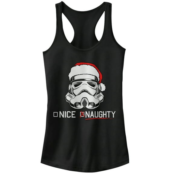 Junior's Star Wars Christmas Stormtrooper Naughty List Racerback Tank Top Black X Large