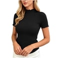 thumbnail image 5 of ClodeEU Women's Ribbed Knit Mock Neck T-Shirt, Short Sleeve Fitted Basic Top Black,Women's Plus XXL, 5 of 9