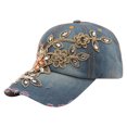 thumbnail image 1 of CDAR Women's Embossing Flower Denim Baseball Cap Summer Rhinestone Inlaid Jeans Hat, 1 of 7