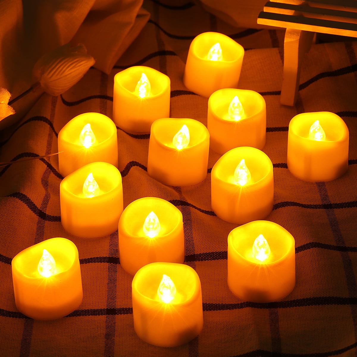 Qty 20 Battery Operated Flickering AMBER LED Tealights Tea Lights Flameless