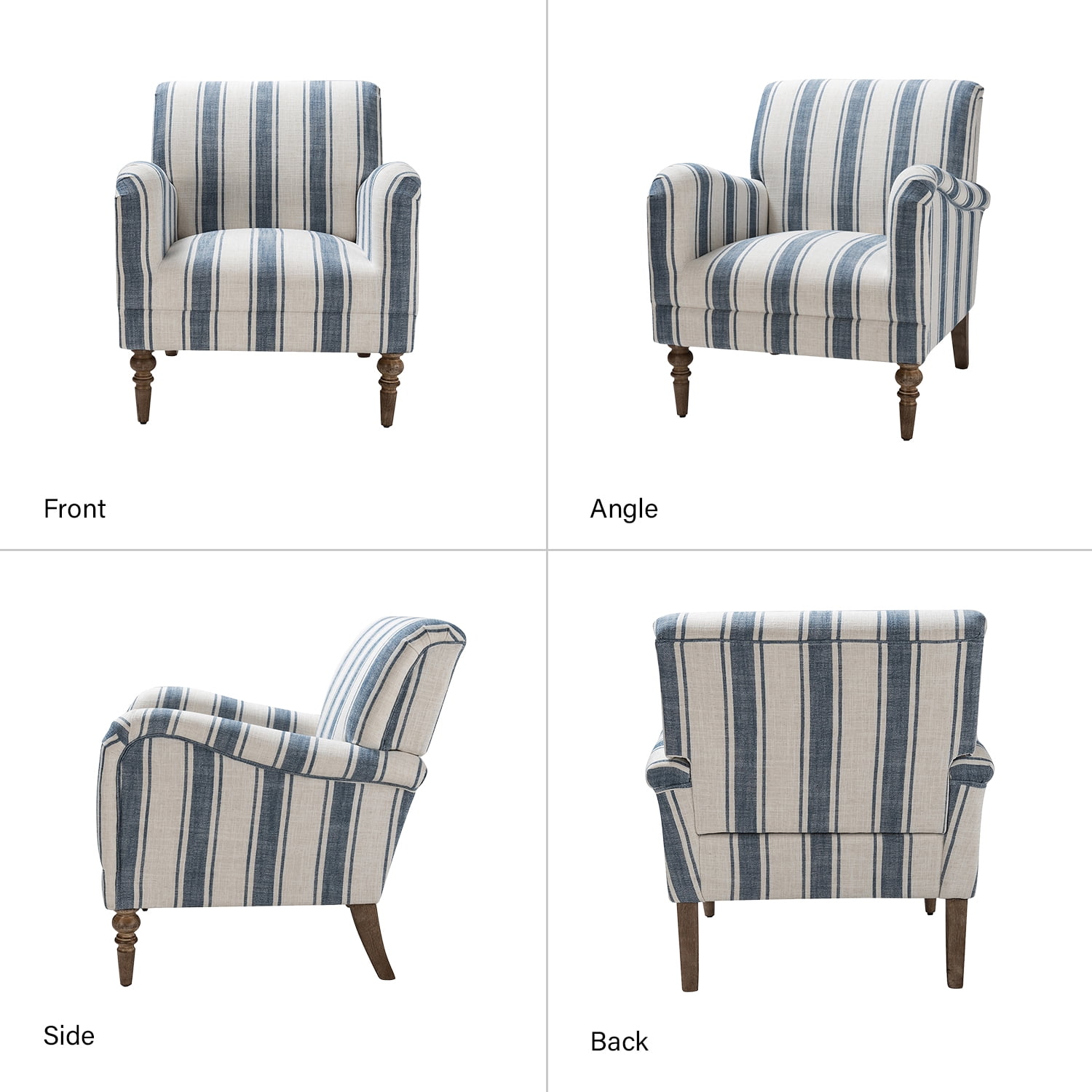 Stripe Armchair Upholstered Wooden Legs Accent Chair for Living Room Bedroom Adults Navy Stripe