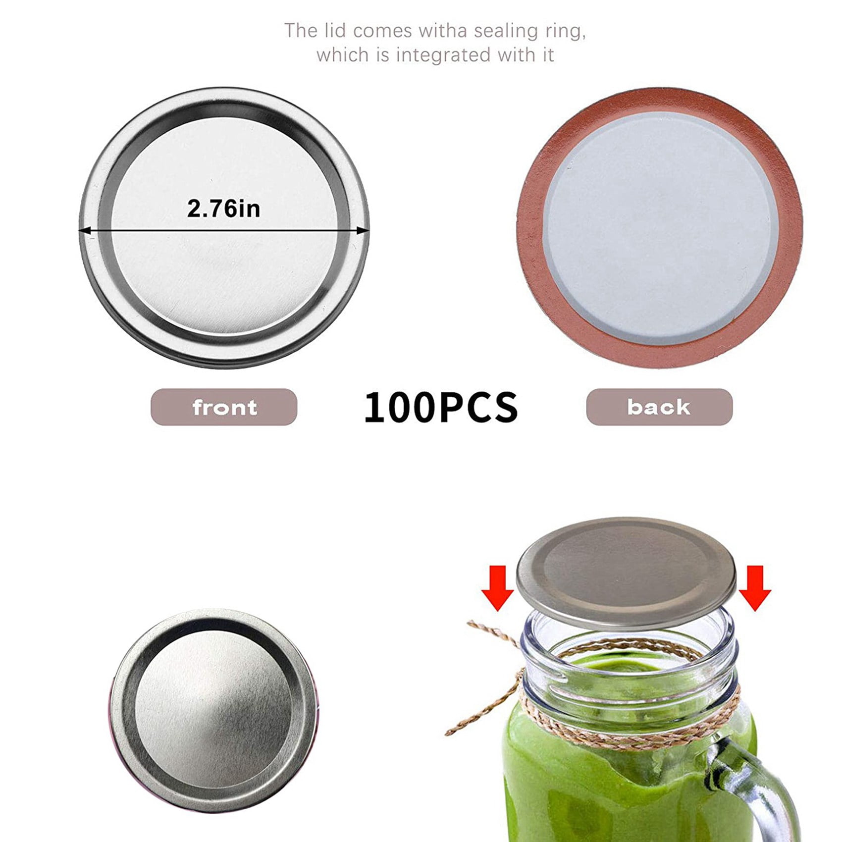 300 Pcs Regular Mouth 70MM Mason Jar Canning Lids, Reusable Leak Proof Split-Type Silver Lids with Silicone Seals Rings
