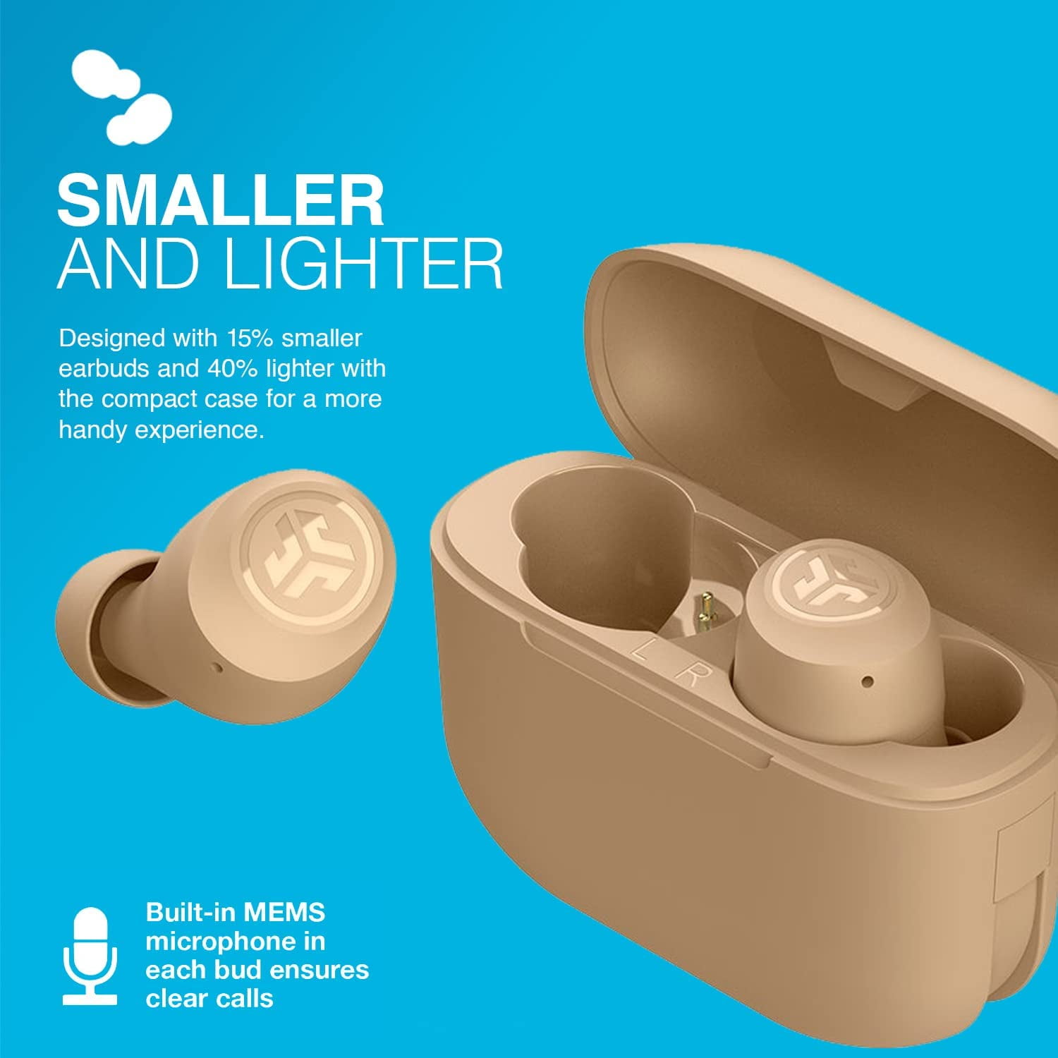 JLab Go Air Tones True Wireless Earbuds Designed with Auto On and Connect, Touch Controls, 32+ Hours Bluetooth Playtime, EQ3 Sound, and Dual Connect, Natural Earthtone Color (728 N)