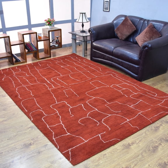 Rugsotic Carpets Handmade Rugs Hand Knotted Loom Rectangle 6'x9' Light Red White Silk Mix for Indoor Use