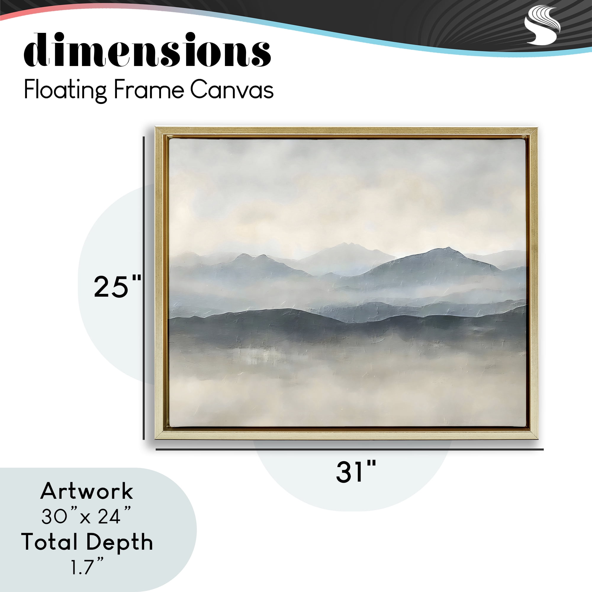Stupell Industries Misty Muted Mountainscape Gold Framed Floater Canvas Wall Art, design by Riley B