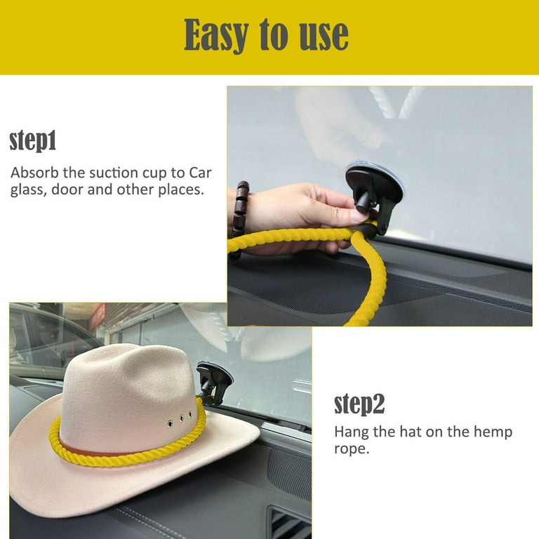 Cowboy Hat Holder for Car Rope Cowboy Hat Rack with Suction Cup Cowboy Hat Rack Keeps Your Hat Safe On Trucks Windshield Window Door Wall