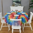 thumbnail image 2 of Colorful Tie Dye Pattern Round Tablecloth 60"x60",Wrinkle Wipeable Table Cloth for Kitchen Dining Room Picnic Patio Party, 2 of 6