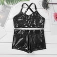 thumbnail image 3 of Miaeowve Kids Girls Dance Outfits 2-Piece Sleeveless Sparkly Sequins Crop Top with Shiny Metallic Shorts Set Black 8-10, 3 of 7