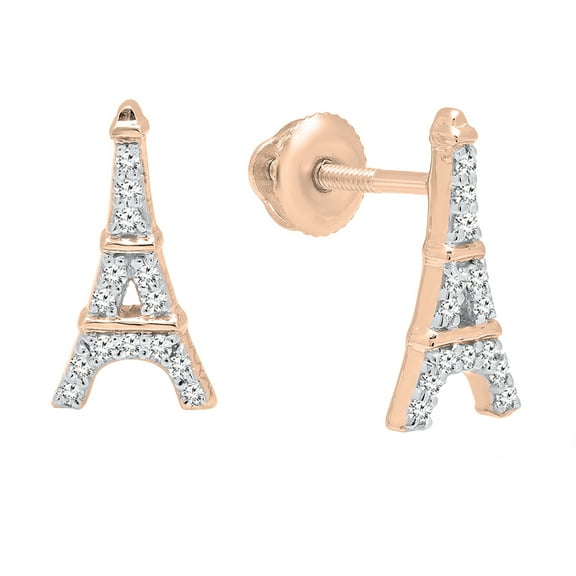 Dazzlingrock Collection 0.15 CT Round Diamond Eiffel Tower Stud Earrings for Her, 18K Rose Gold