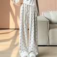 thumbnail image 4 of Jjayotai Women's Wide Leg Pants, Comfy Casual Bow Knot Print High Waisted Drawstring Long Pant, Pajama Palazzo Lounge Trousers White S, 4 of 9