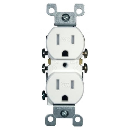 Leviton 15A Duplex Receptacle in White — UL Listed for US Residential Electrical Code Compliance, Drop-in NEC-Standard Wiring