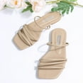 thumbnail image 7 of JeashCHAT Slip On Slide Sandals for Women Womens Summer Fashion Slippers Solid Color Square Toe Design Flat Sandals (Khaki), 7 of 7