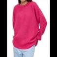 thumbnail image 3 of Suéter de Cuello Redondo para Mujer, Larga, Farol, Tejido , Holgado e Informal Rosa Roja L, 3 of 9