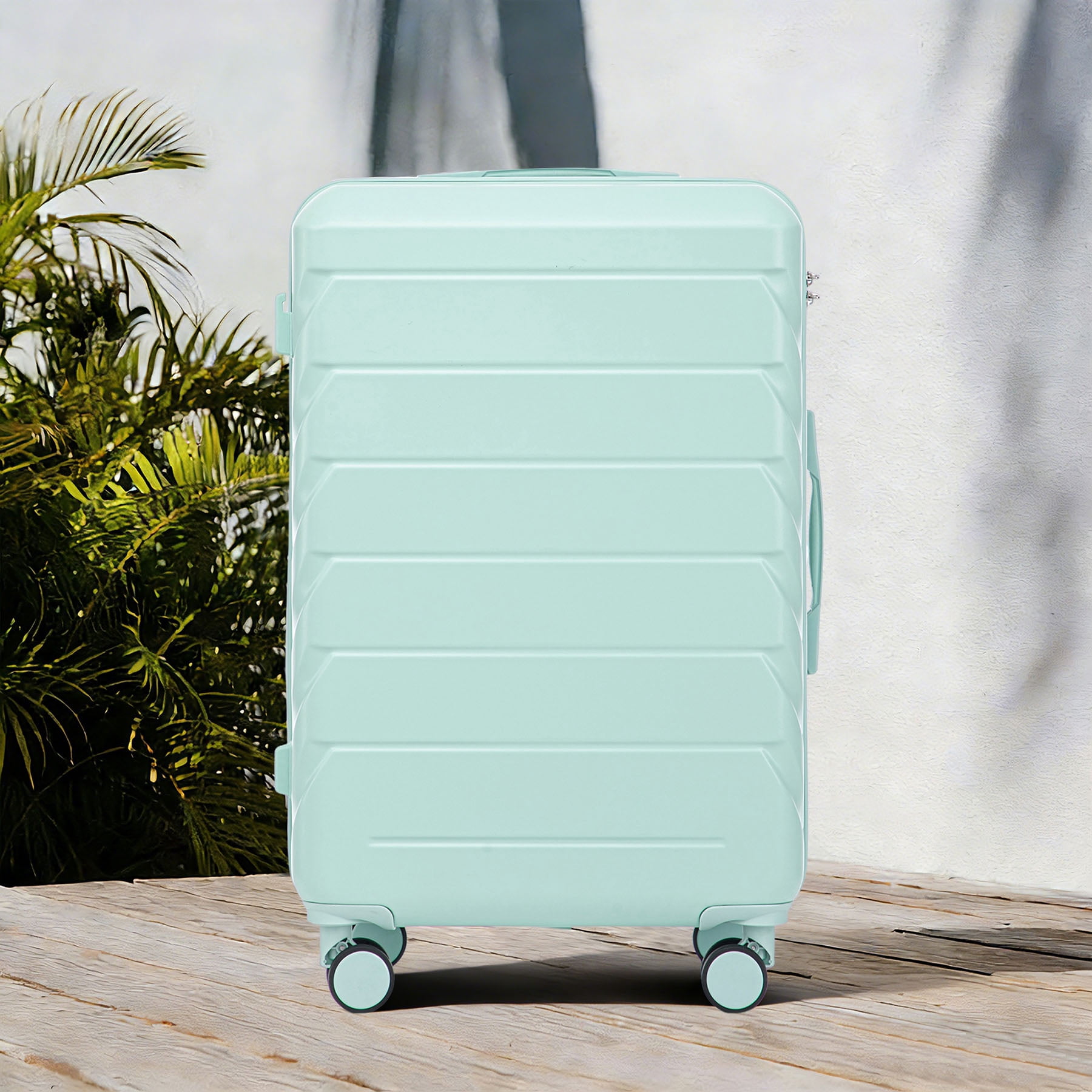 S-HOME 28 Inch Scratch Resistant ABS Hard Shell Checked Luggage With Four Multi-Directional Wheels And Combination Lock, Mint Green