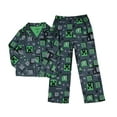 thumbnail image 2 of Minecraft Kid's AOP Creeper & Icons Print 2-Piece Long Sleeve Button Down Coat Elastic Waist Pajama Pant PJ Sleep Set, 2 of 6