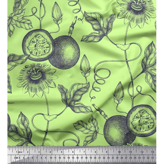 Soimoi Velvet Fabric Leaves,Floral & Passion Fruits Print Fabric by the Yard 58 Inch Wide