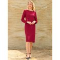 thumbnail image 3 of DARING DIVA Women's Vintage Pencil Asymmetrical Neck Long Sleeves Dress S Dark Red, 3 of 6