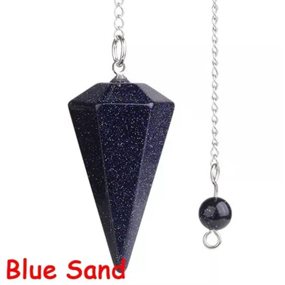 HOOUN Natural Healing Energy Pendant Hexagonal Pointed Cone Polished Stone Pendulume -Blue Sand