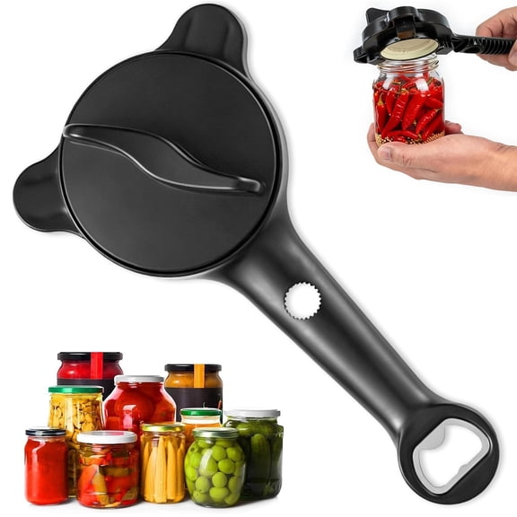 Jar Opener, 4 in 1 Multi-Purpose Jar Opener,Upgraded Adjustable Three Claw Bottle Opener with Non Slip Teeth, Suitable for Jars, Bottles and Beer Caps, Perfect for Arthritis and Weak Hands,Black